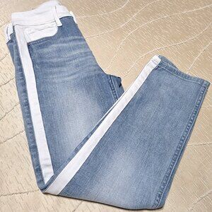 WHBM HIGH RISE STRAIGHT LEG SUN WASHED JEANS with WHITE STRIPE DETAIL SIZE 0P